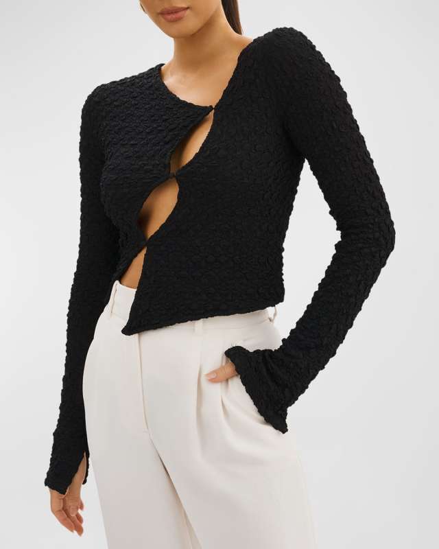 Venera Long-Sleeve Cutout Cloque Top