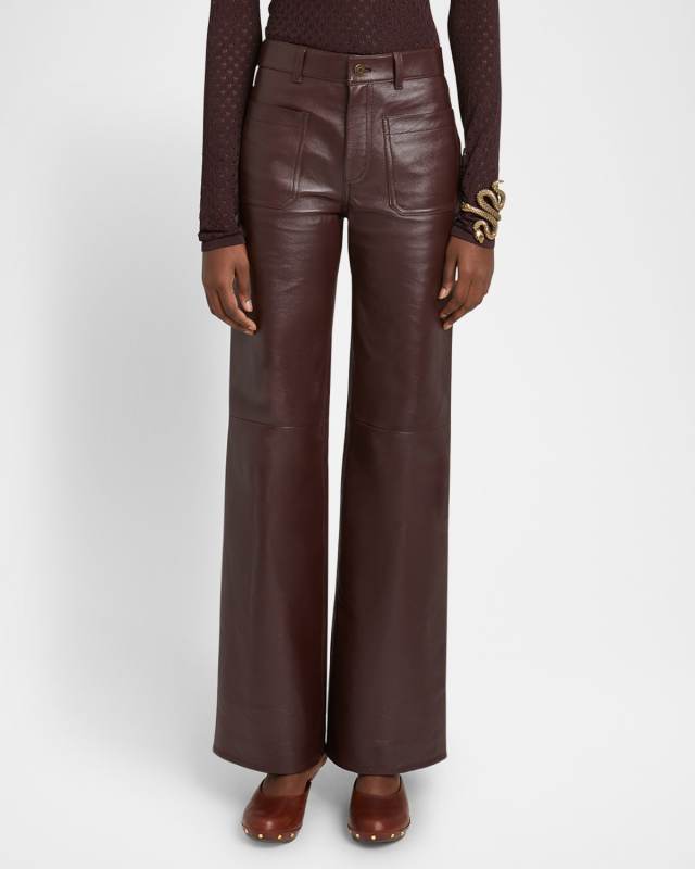 Wide Leg Leather Trousers