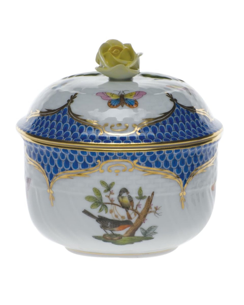 Rothschild Blue Covered Sugar Dish with Rose