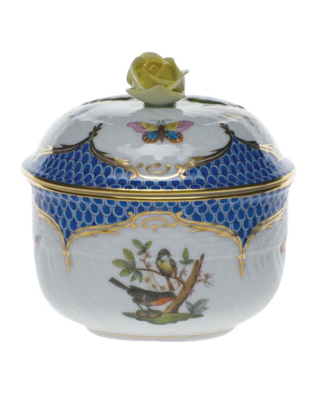 Rothschild Blue Covered Sugar Dish with Rose