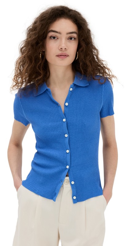 Alex Mill Suzanne Short Sleeve Polo Cosmic Blue