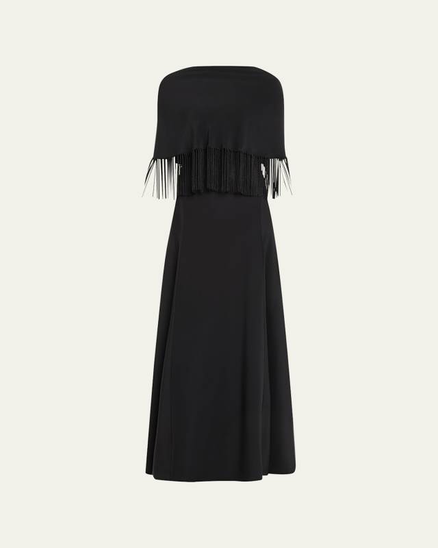 Julius Backless Fringe-Trim Cape Silk Dress