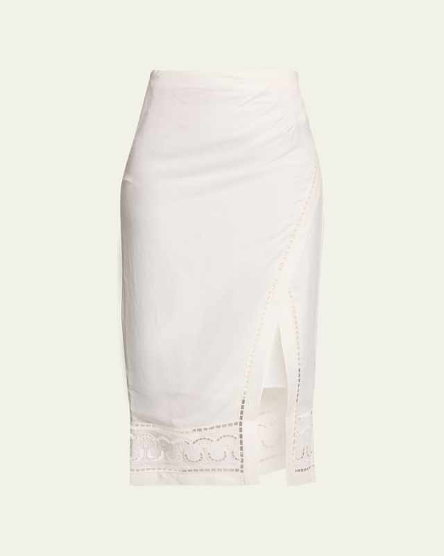 Justine Scarf Embroidered Linen Draped Midi Skirt