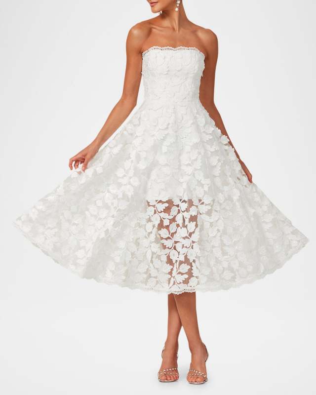 Florence Strapless Lace Applique Midi Dress