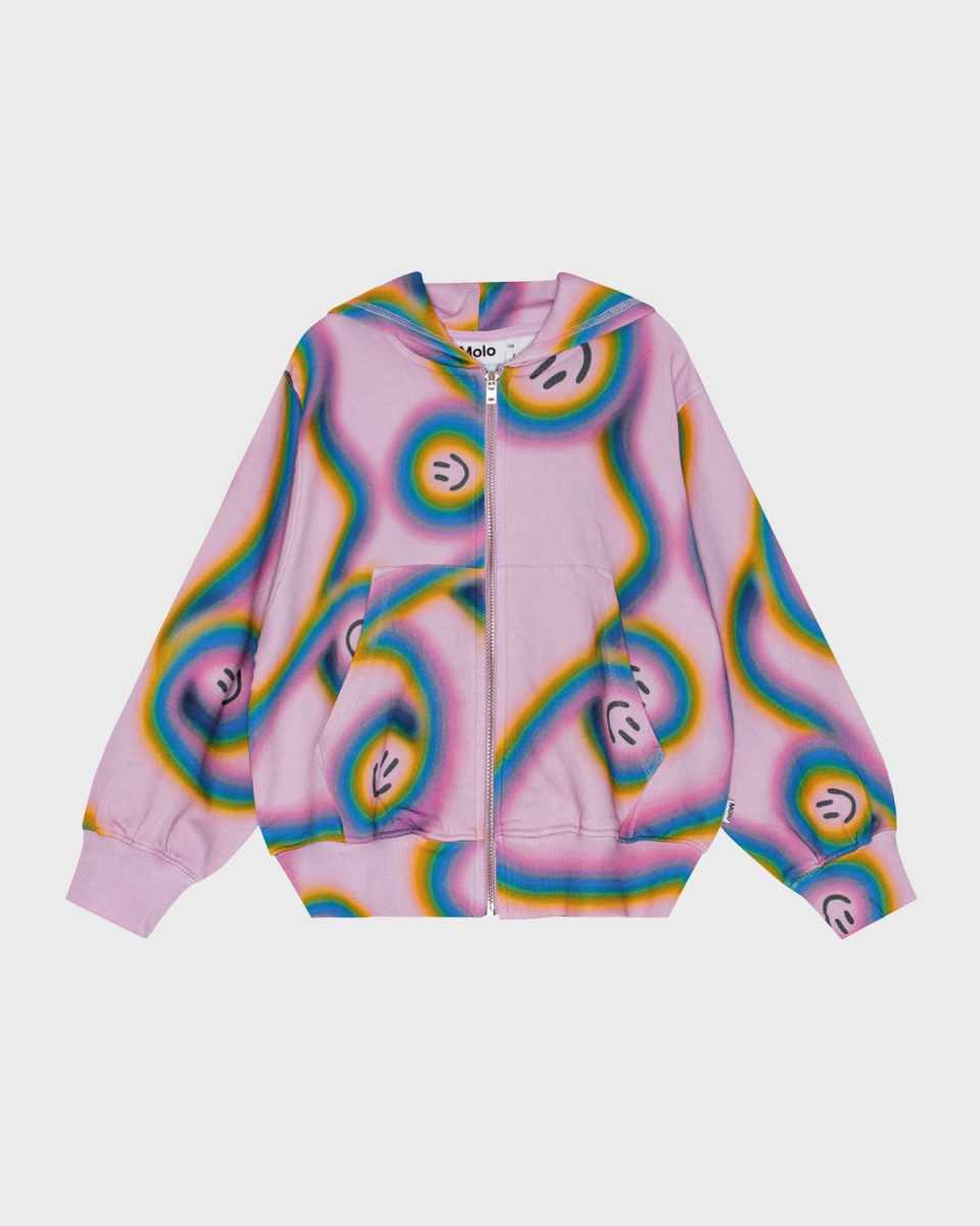 Girl's Mazzelina Happy-Face Zip Up Hoodie, Size 4-6