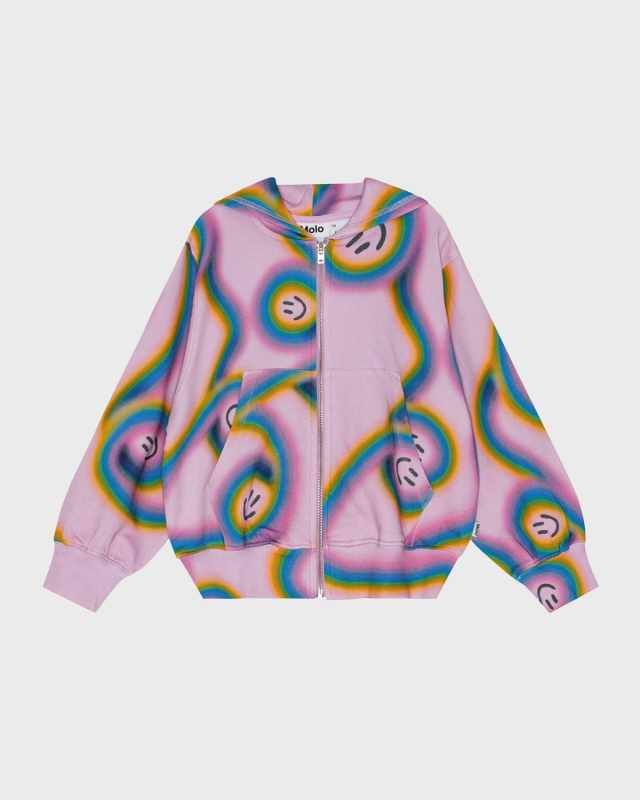 Girl's Mazzelina Happy-Face Zip Up Hoodie, Size 4-6