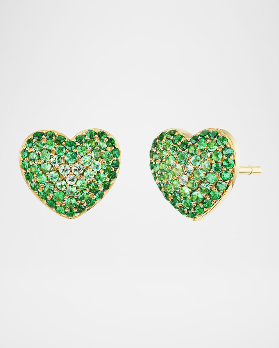 Lucy Ombré Heart Tsavorite Stud Earrings in 18K Yellow Gold