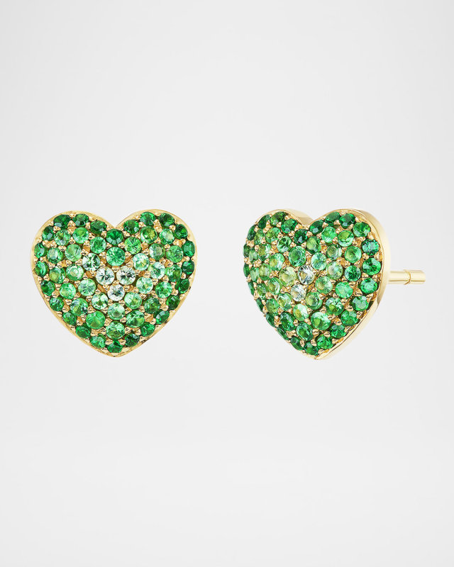 Lucy Ombré Heart Tsavorite Stud Earrings in 18K Yellow Gold