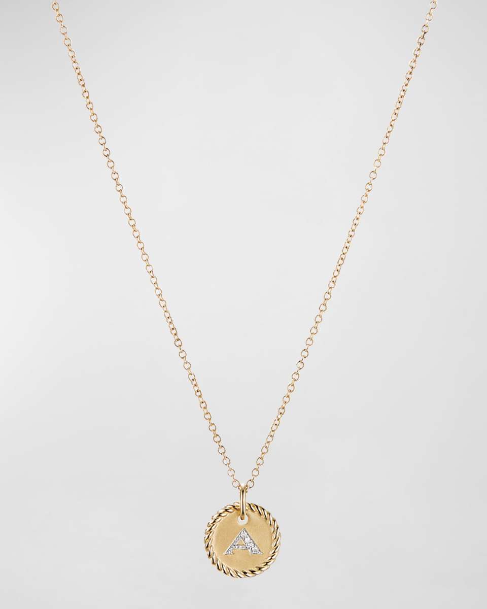 Cable Collectibles Initial Pendant Necklace with Diamonds in 18K Gold, 10mm, 16-18"L