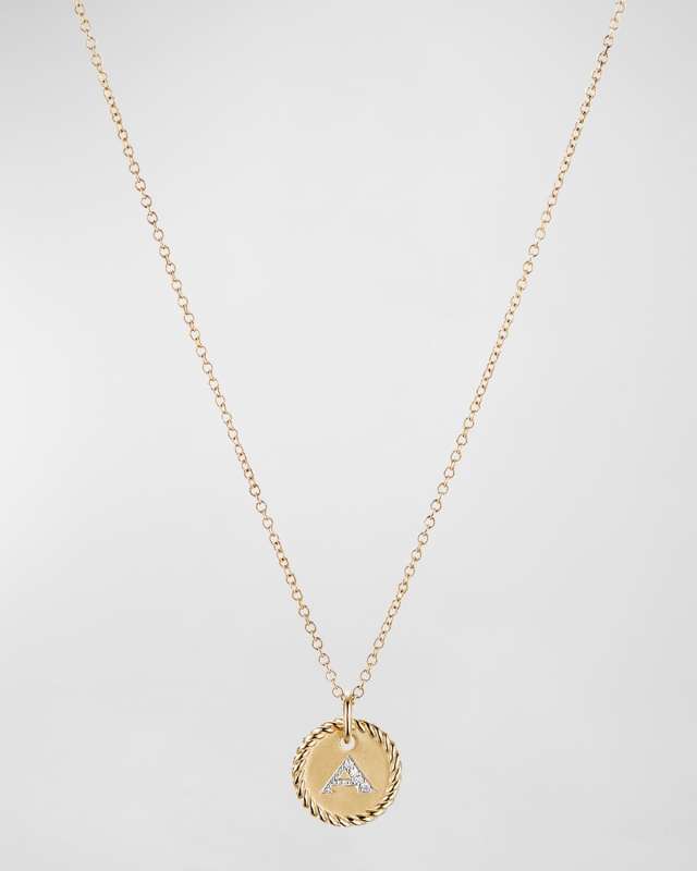 Cable Collectibles Initial Pendant Necklace with Diamonds in 18K Gold, 10mm, 16-18"L