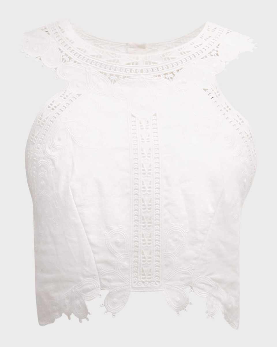 Alanda Eyelet-Embroidered Cotton-Linen Top