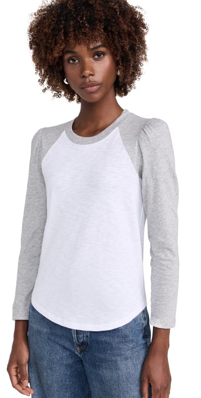 Veronica Beard Jean Mason Baseball Tee White/Heather Grey