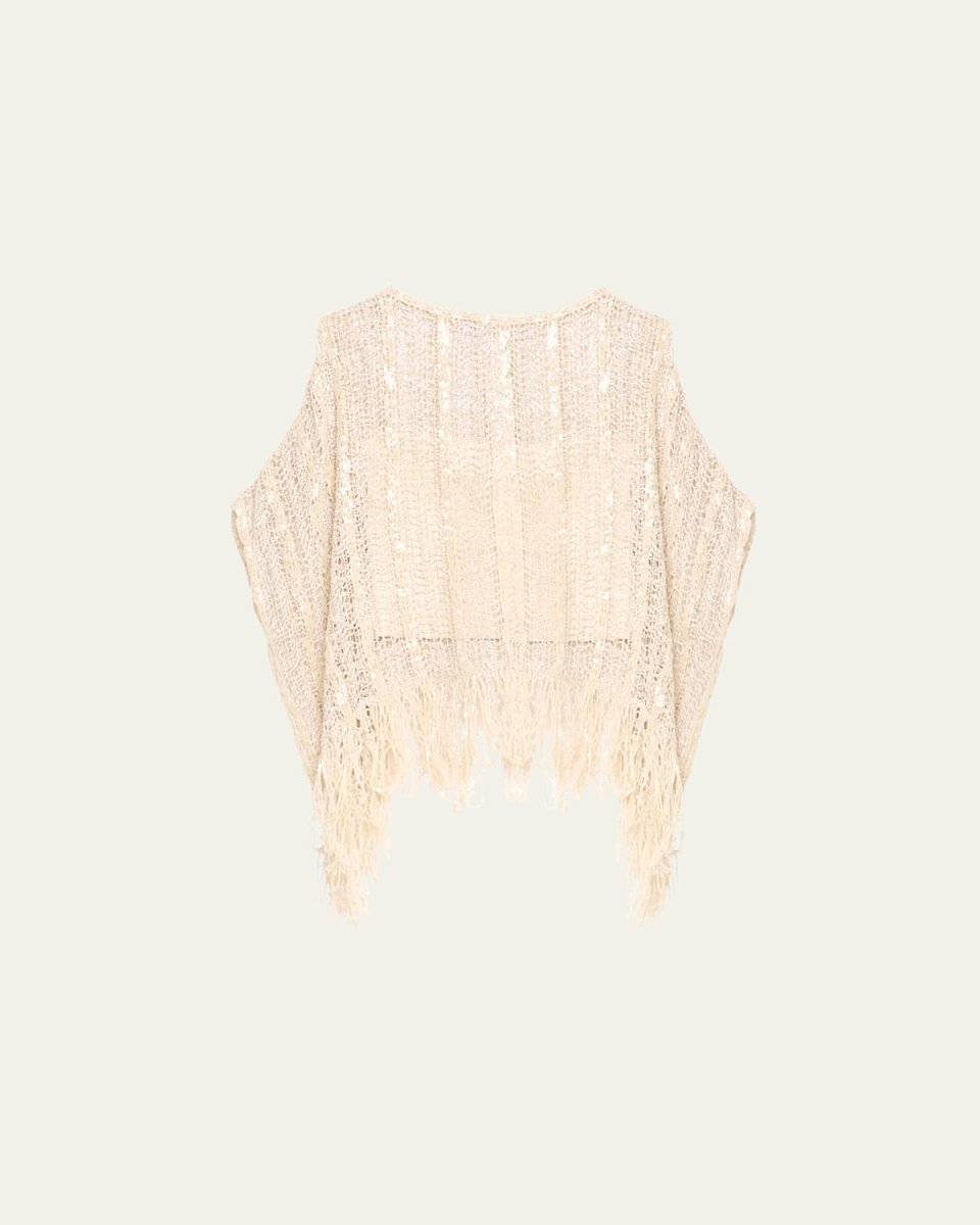 Raffia Net Sequined Fringe Poncho