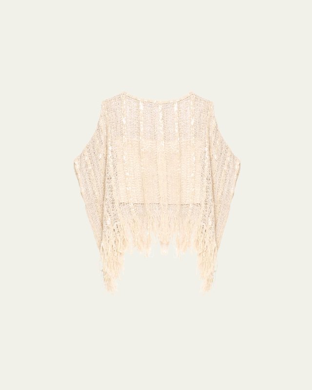 Raffia Net Sequined Fringe Poncho