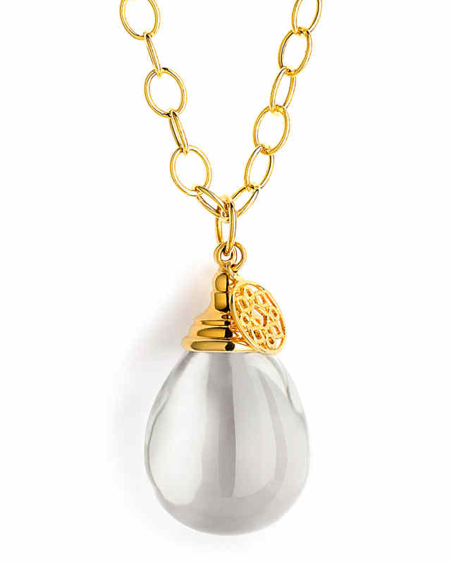 18K Yellow Gold Medium Rock Crystal Drop Necklace