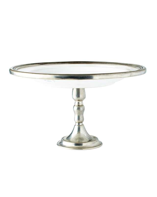 Large Ceramic & Pewter Pedestal Server