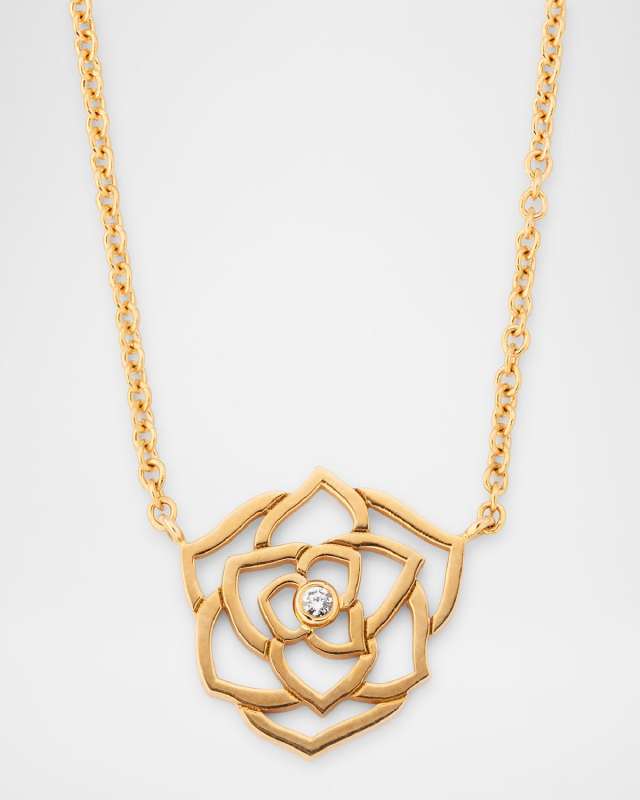 18K Red Gold Rose Necklace with Diamond