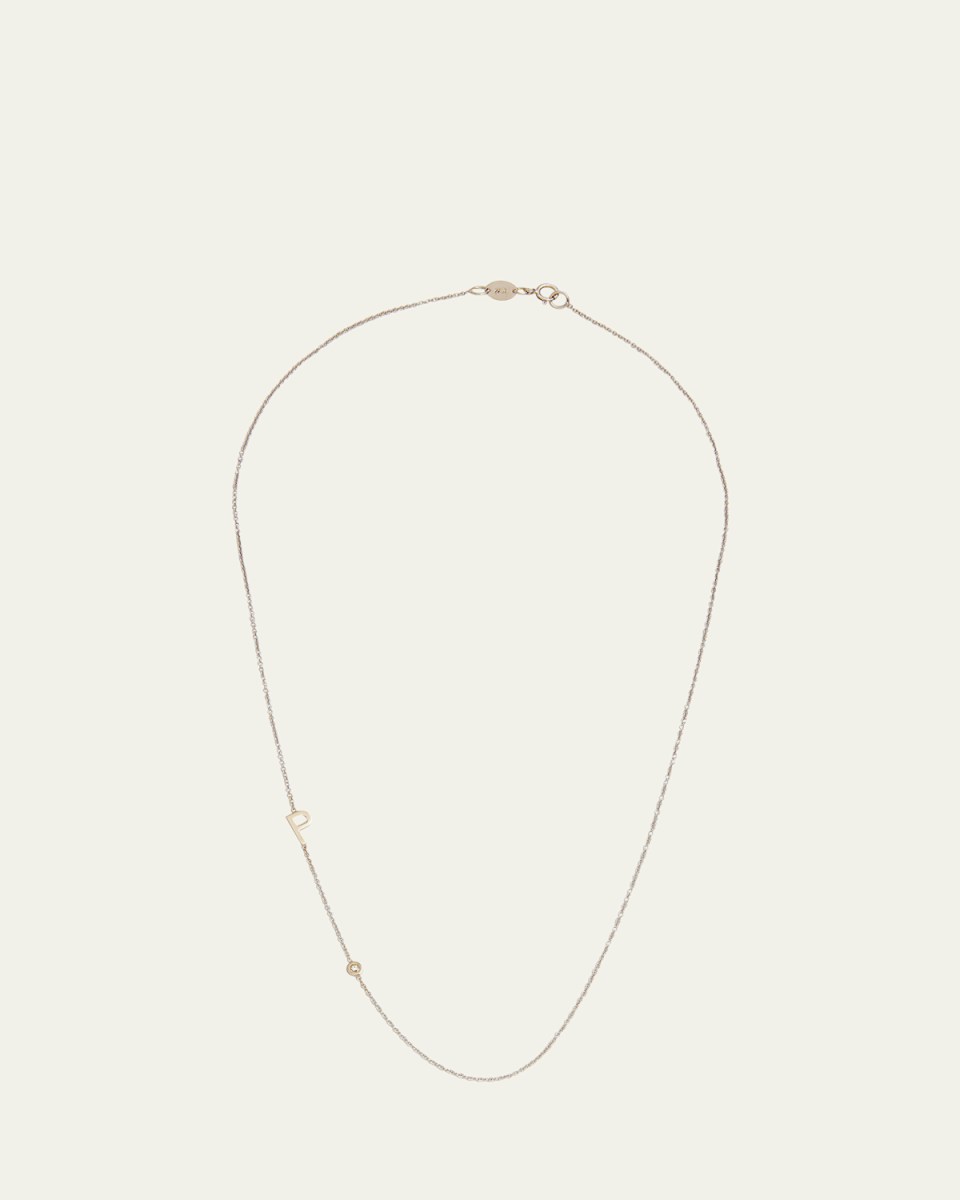 14k White Gold Personalized 0.03ct Asymmetric Initial & Diamond Bezel Necklace