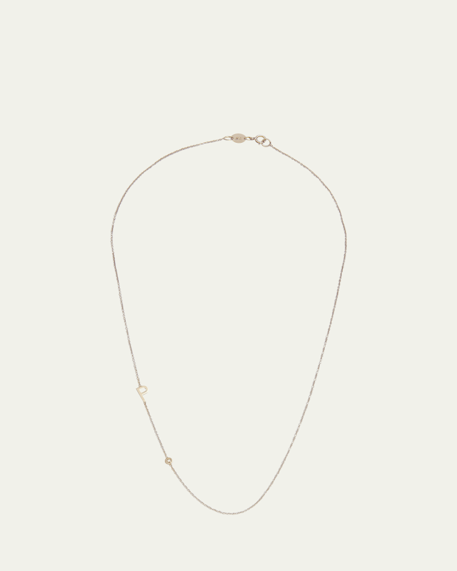 14k White Gold Personalized 0.03ct Asymmetric Initial & Diamond Bezel Necklace