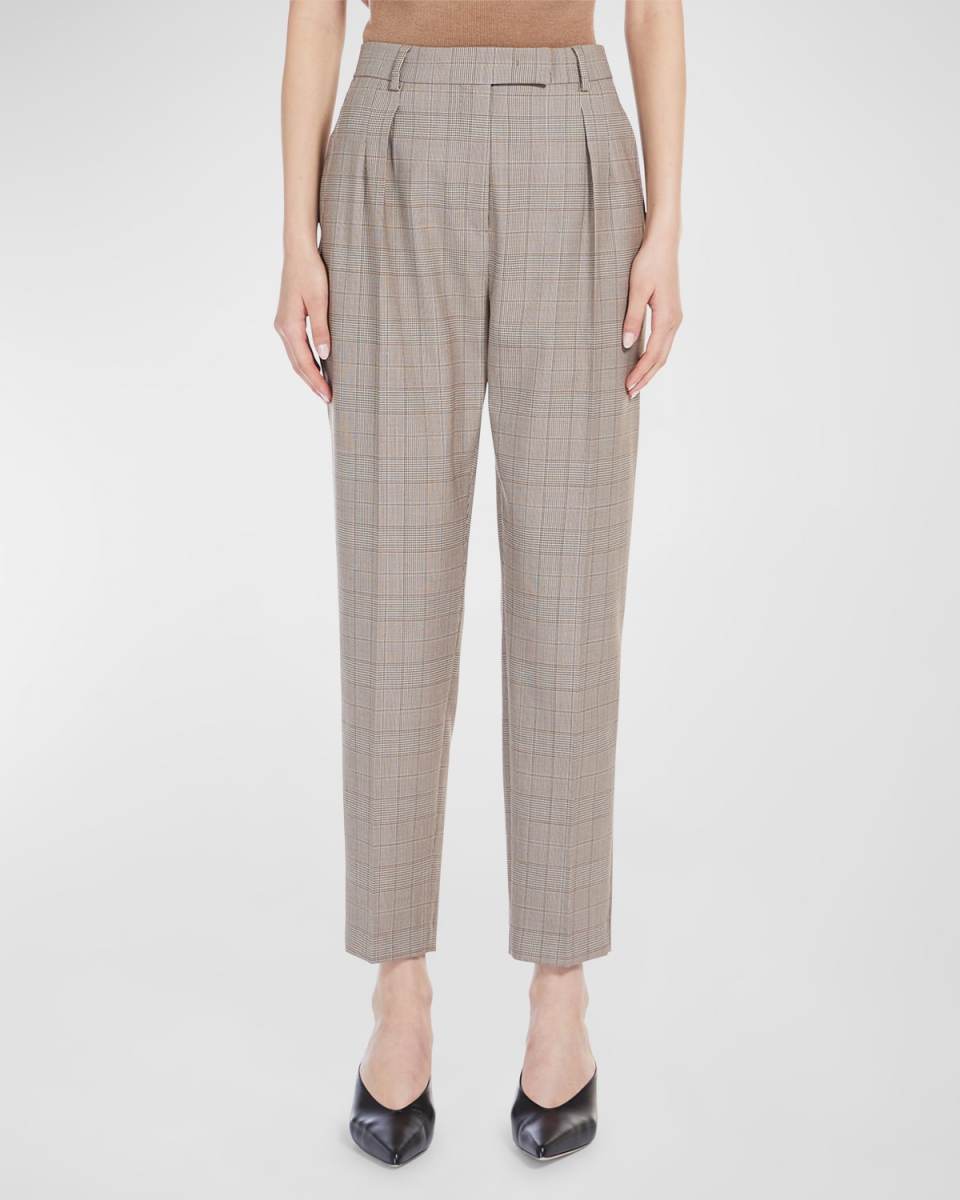 Guelfi Pleated Cropped Plaid Pants