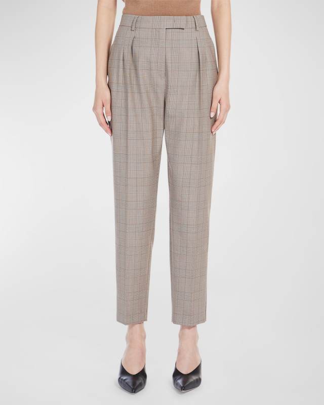 Guelfi Pleated Cropped Plaid Pants