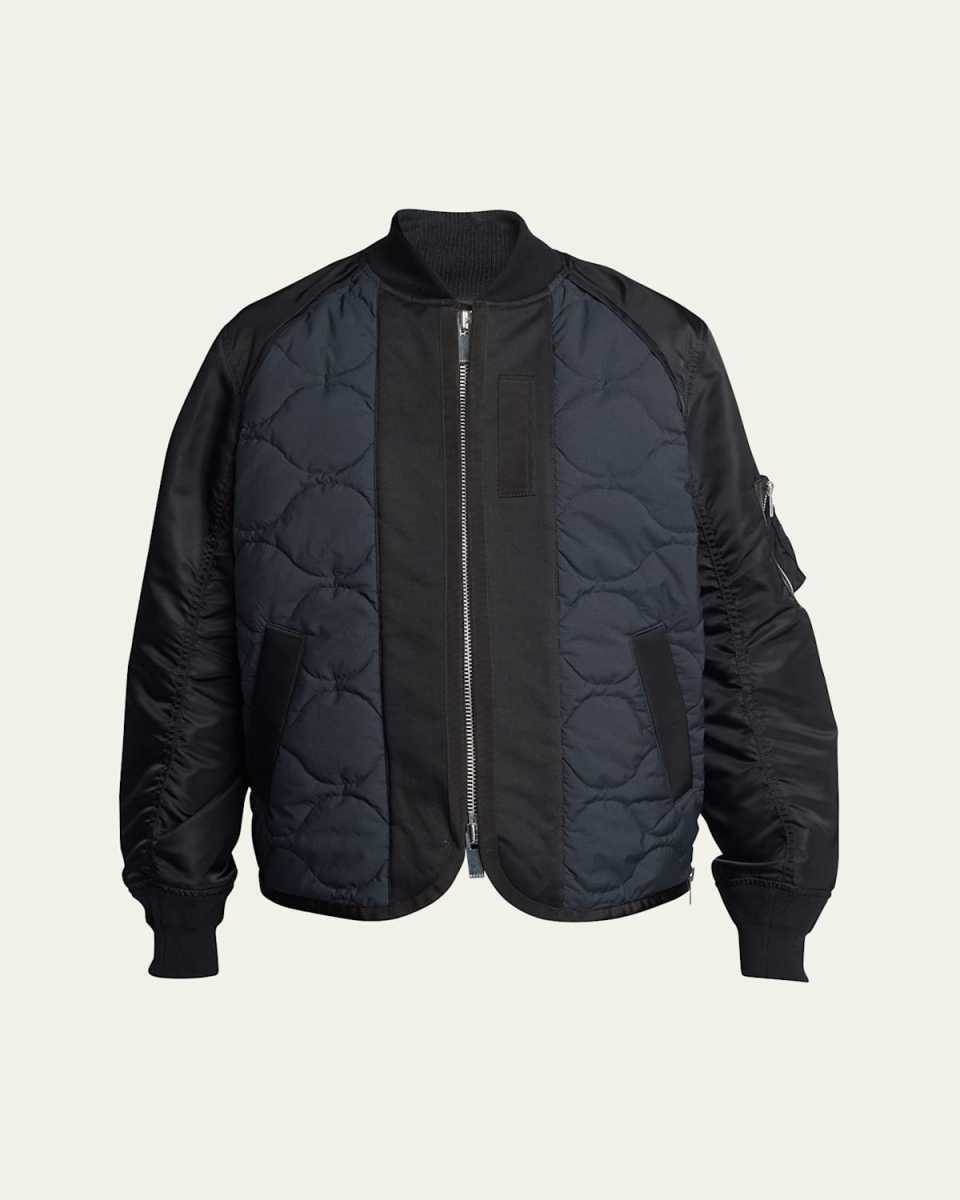 Nylon-Sleeve Quilted Zip Up Jacket