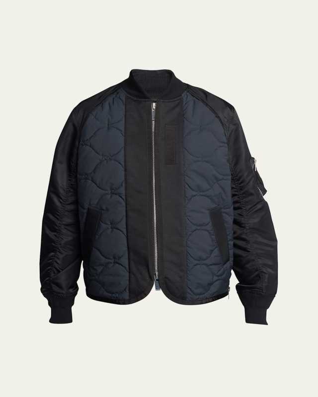 Nylon-Sleeve Quilted Zip Up Jacket