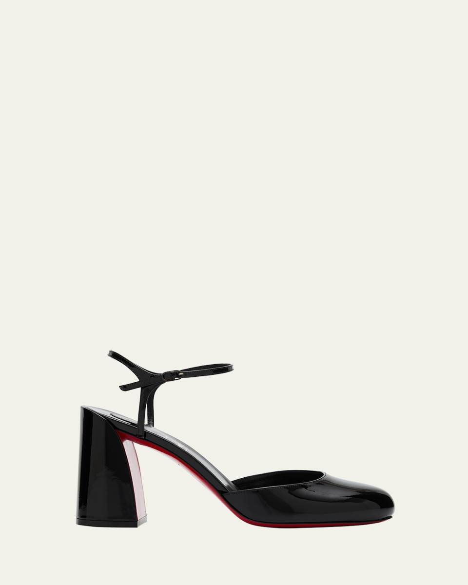 Jane Patent Red Sole Ankle-Strap Pumps