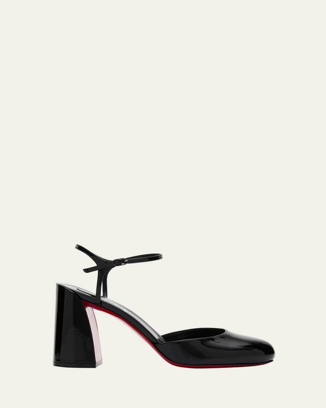 Jane Patent Red Sole Ankle-Strap Pumps