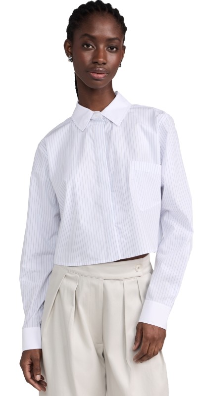 Good American Stripe Crop Uniform Shirt Good Blue Stripe001