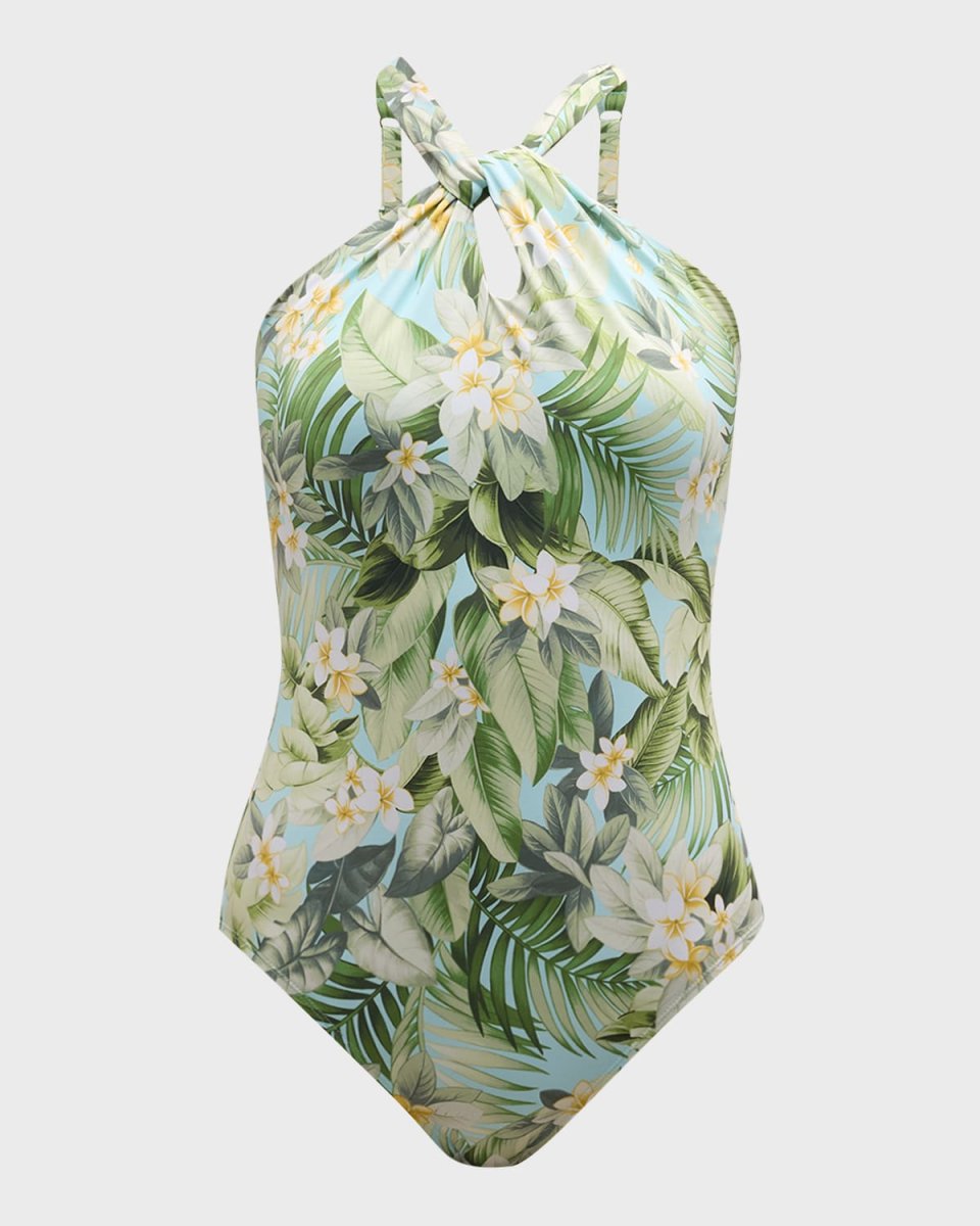 Paradise Fronds High-Neck One-Piece Swimsuit