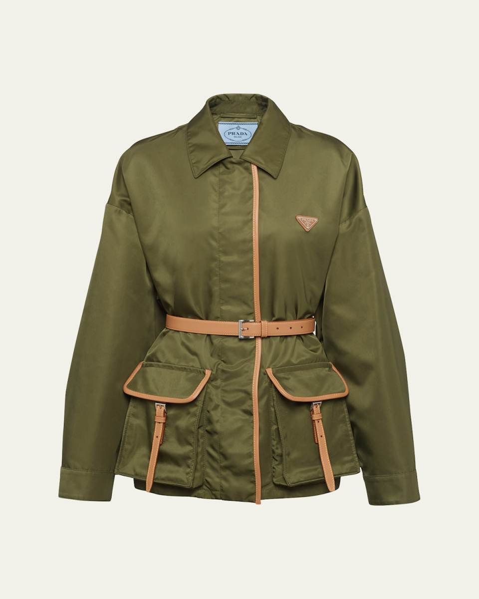 Re-Nylon Leather Belted Jacket