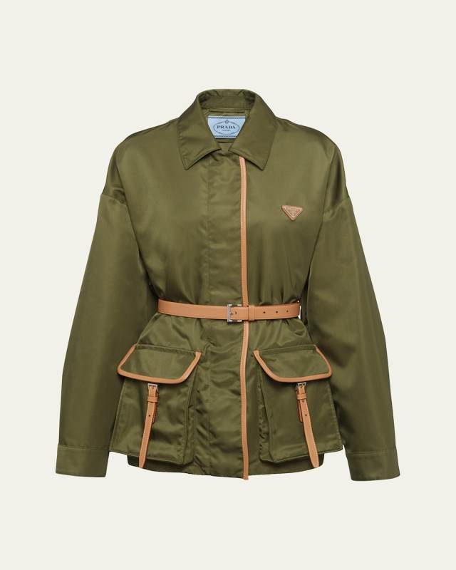 Re-Nylon Leather Belted Jacket