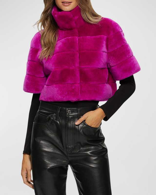 XO Short-Sleeve Crop Lamb Shearling Bolero