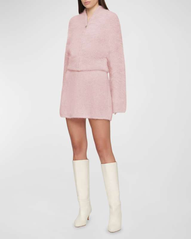 Archer Fluffy Alpaca Wool-Blend Bomber Jacket