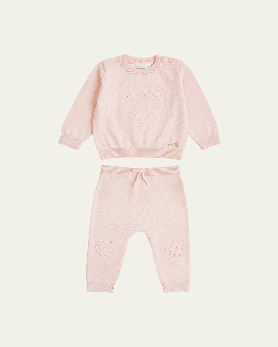 Girl's Pointelle Heart Two-Piece Set, Size 3M-24