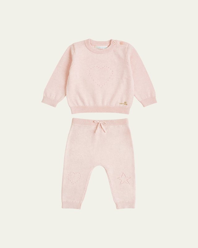 Girl's Pointelle Heart Two-Piece Set, Size 3M-24