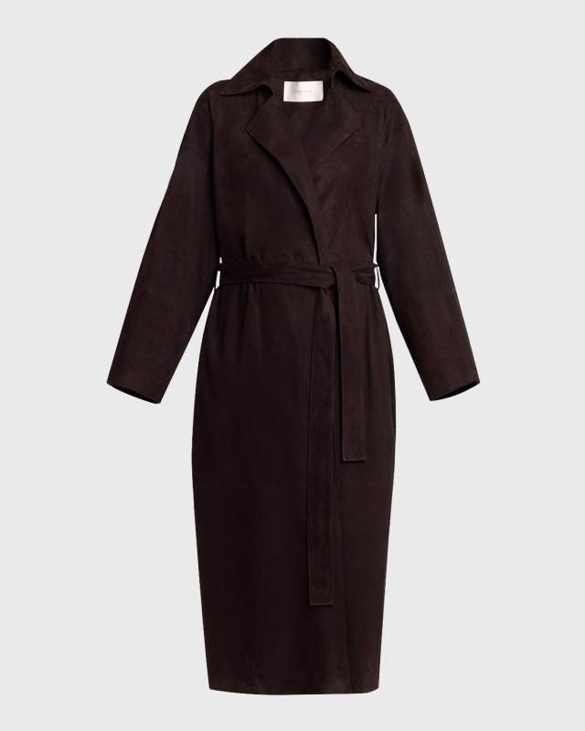 Poseidone Belted Suede Trench Coat