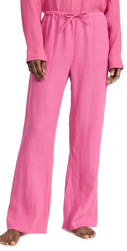 Desmond & Dempsey Lounge Plain Linen Trousers Cerise