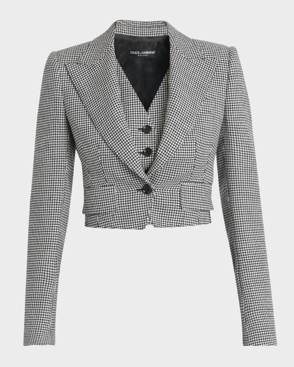 Wool Pied De Poule Cropped Jacket