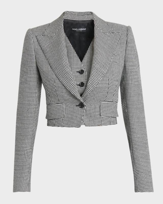 Wool Pied De Poule Cropped Jacket