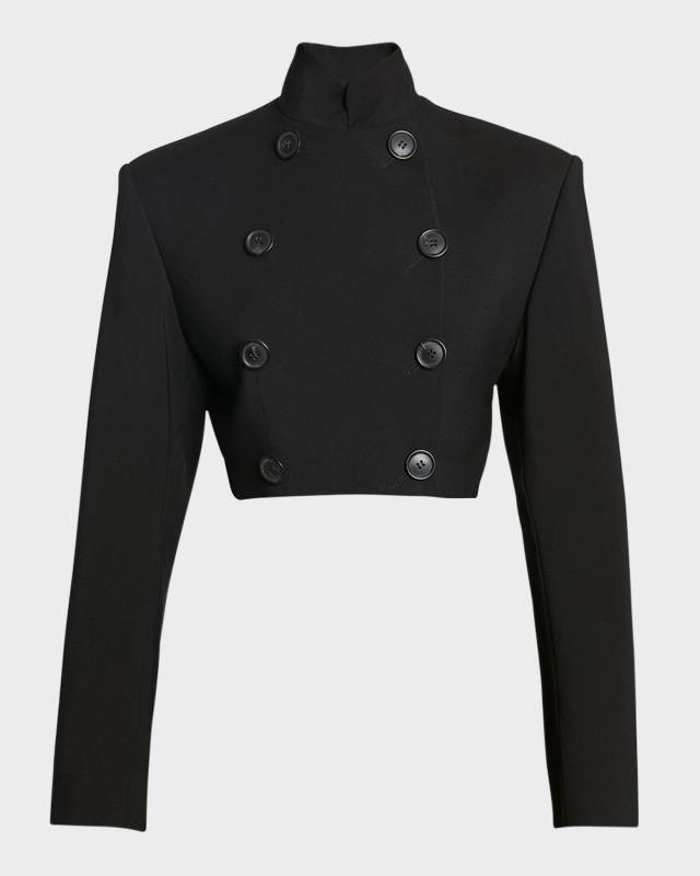 Cropped Wool Jacket with Button Detail
