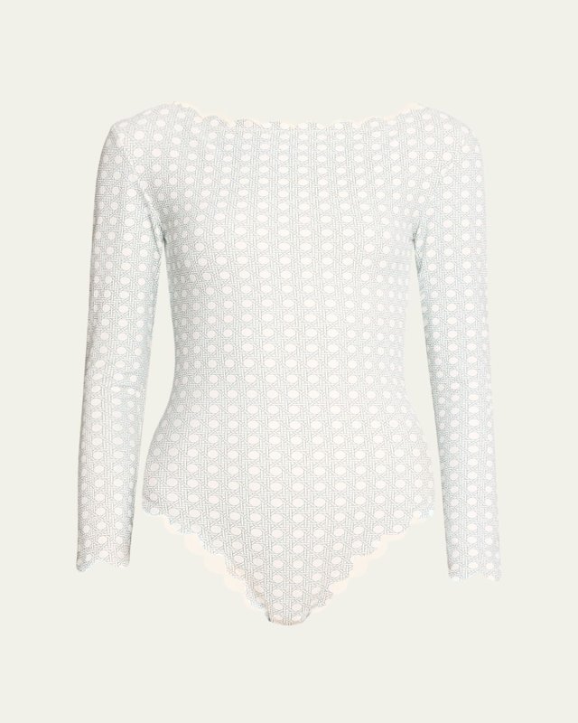 Holly Morning Cane Rashguard One-Piece Swimsuit