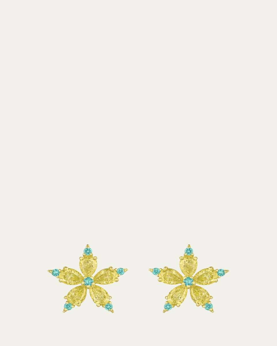 Stellanise Yellow Diamond and Paraiba Tourmaline Stud Earrings