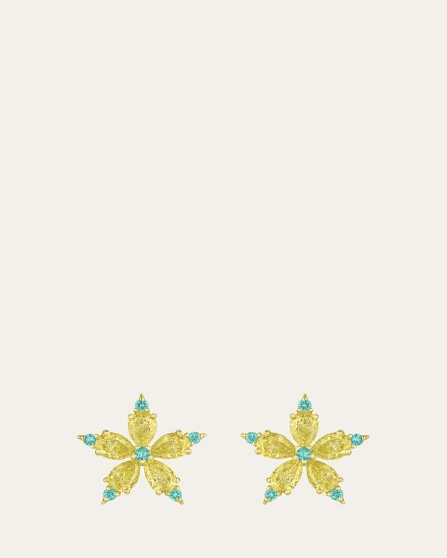 Stellanise Yellow Diamond and Paraiba Tourmaline Stud Earrings
