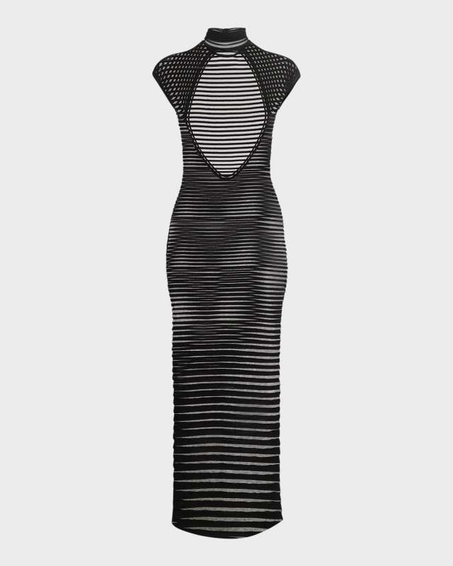 High Neck Sheer Maxi Dress with Back Detail