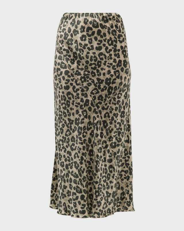 Leopard-Print Silk Charmeuse Midi Skirt