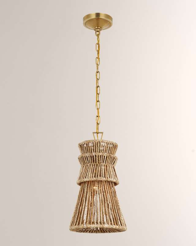 Antigua 10" Pendant Light in Antiqued Brass & Natural Abaca by Chapman & Myers