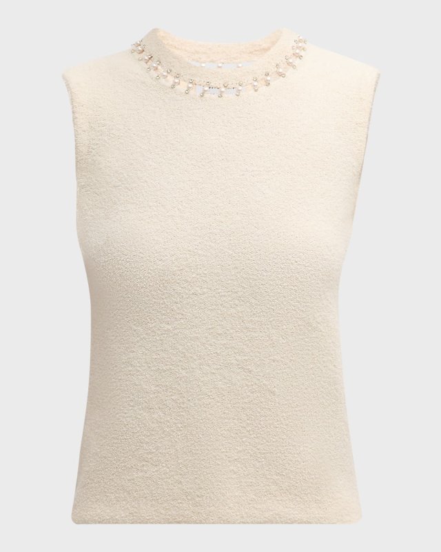 Embellished Micro Boucle Stretch Knit Sleeveless Sweat