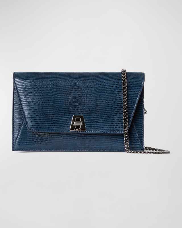Anouk Lizard-Print Clutch Bag w/ Chain